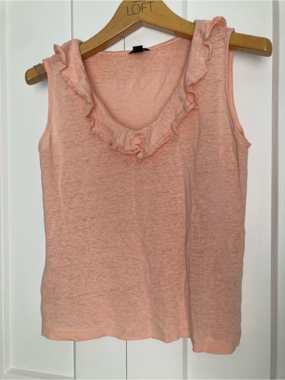 Ann Taylor Linen Sleeveless Ruffle Scoop Neck Tank Top